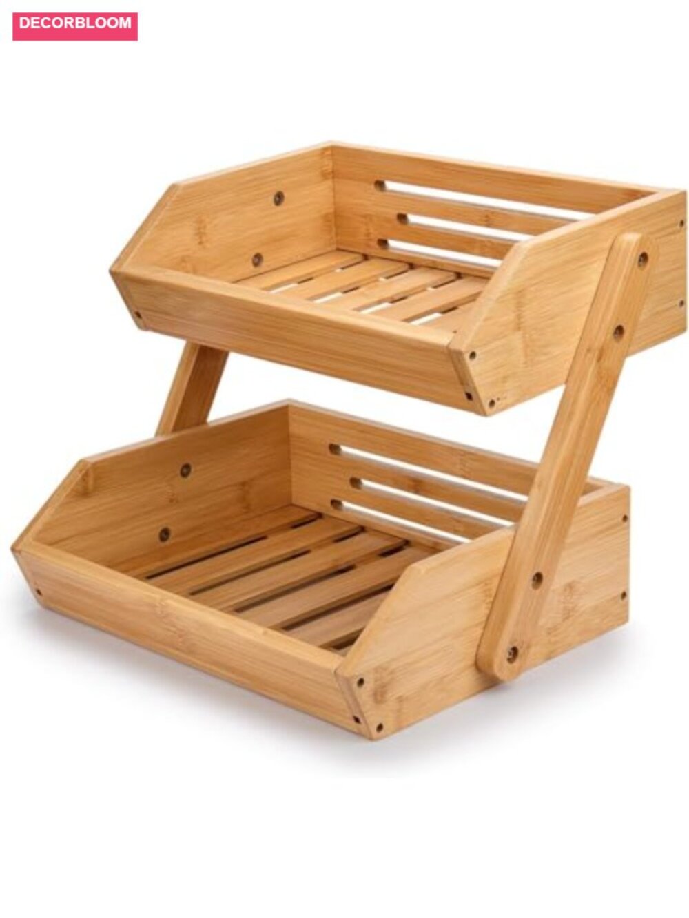 2-Tier Bamboo Fruit Basket Stand Kitchen Counter Organizer